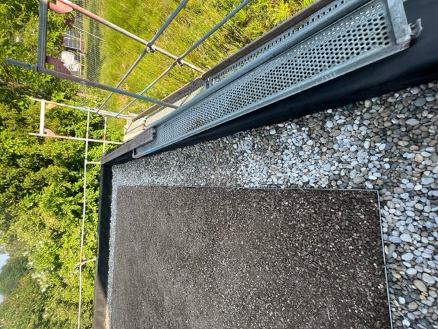 Dachfläche mit fertig ausgeführtem Kiesrandstreifen
